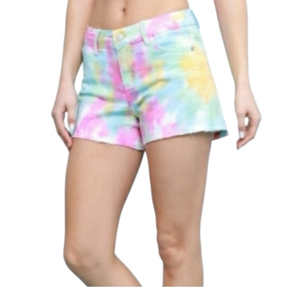Judy Blue Tie Dye High Rise Shorts Pastel Summer Denim Y2K Distressed Size 1X